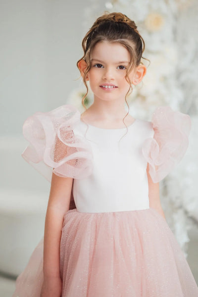 Hadlee Blush Ruffle Gown – Girls Pageant & Special Occasion