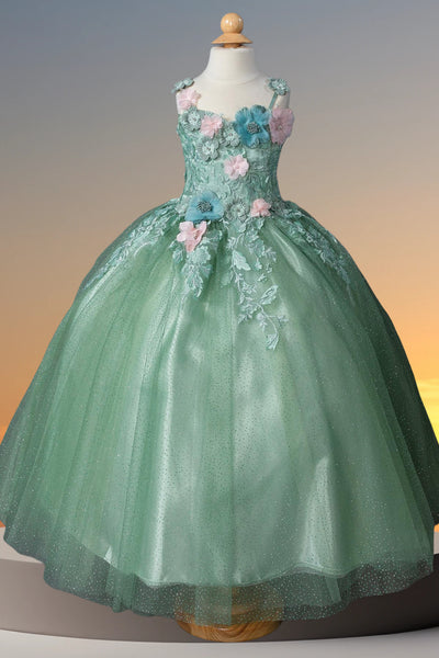 Ophelia 3D Floral Embroidered Flower Girl Dress - Elegant Occasion Dresses