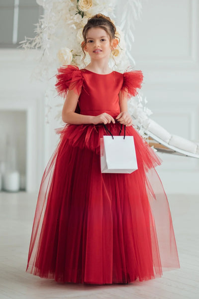 Valentina Crimson Couture Gown – Red Tulle Girls Special Occasion Dress
