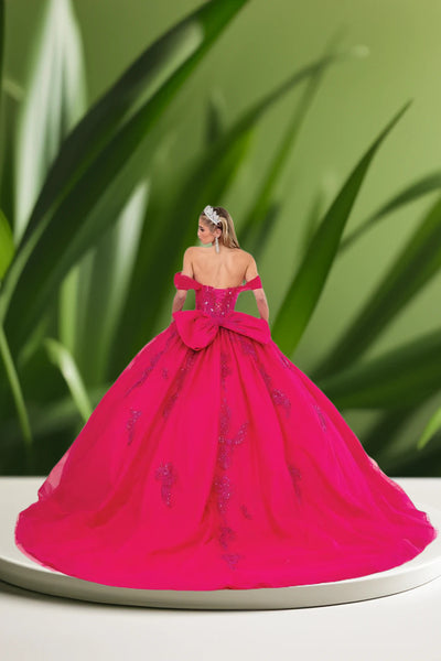 Fiorella Bold Pink Quinceañera Dress – Off-Shoulder Sparkle Gown