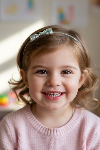 Silver Rhinestone Bow Headband for Girls