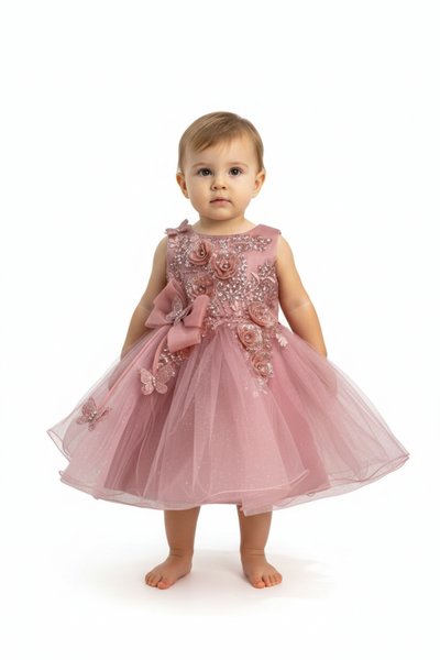 Crystal Tulle Baby Pageant Dress with 3D Flowers