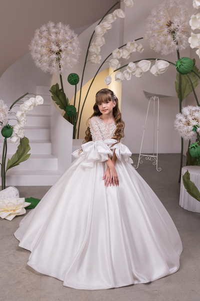 Ivory Girls Couture Pageant Communion Gown | Flower Girl Ball Dress