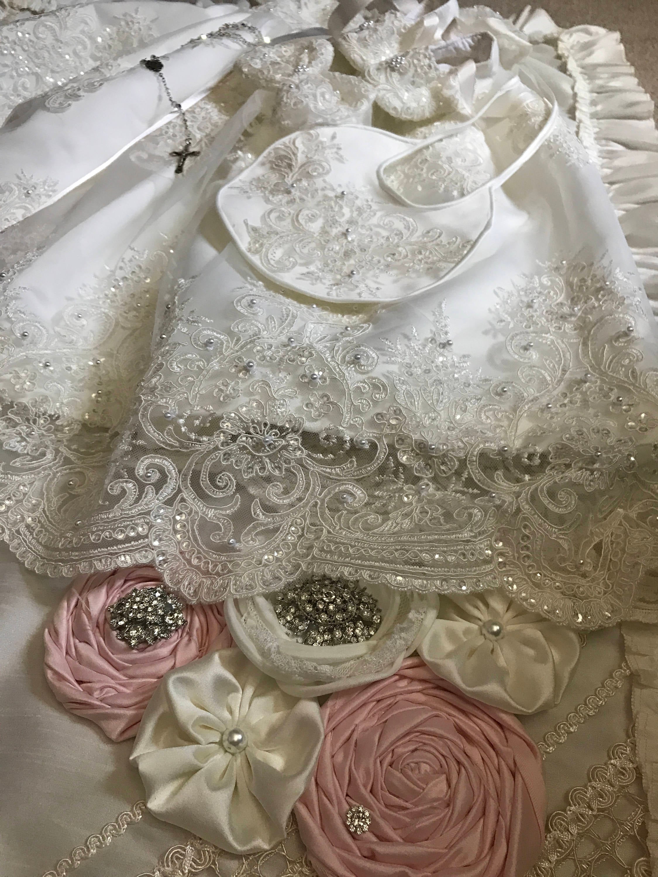 Couture Baby Baptismal Gown In Luxurious  Alencon Lace