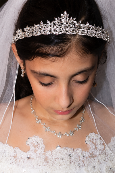 Girls Crystal Tiara & Veil Set Communion Headpiece