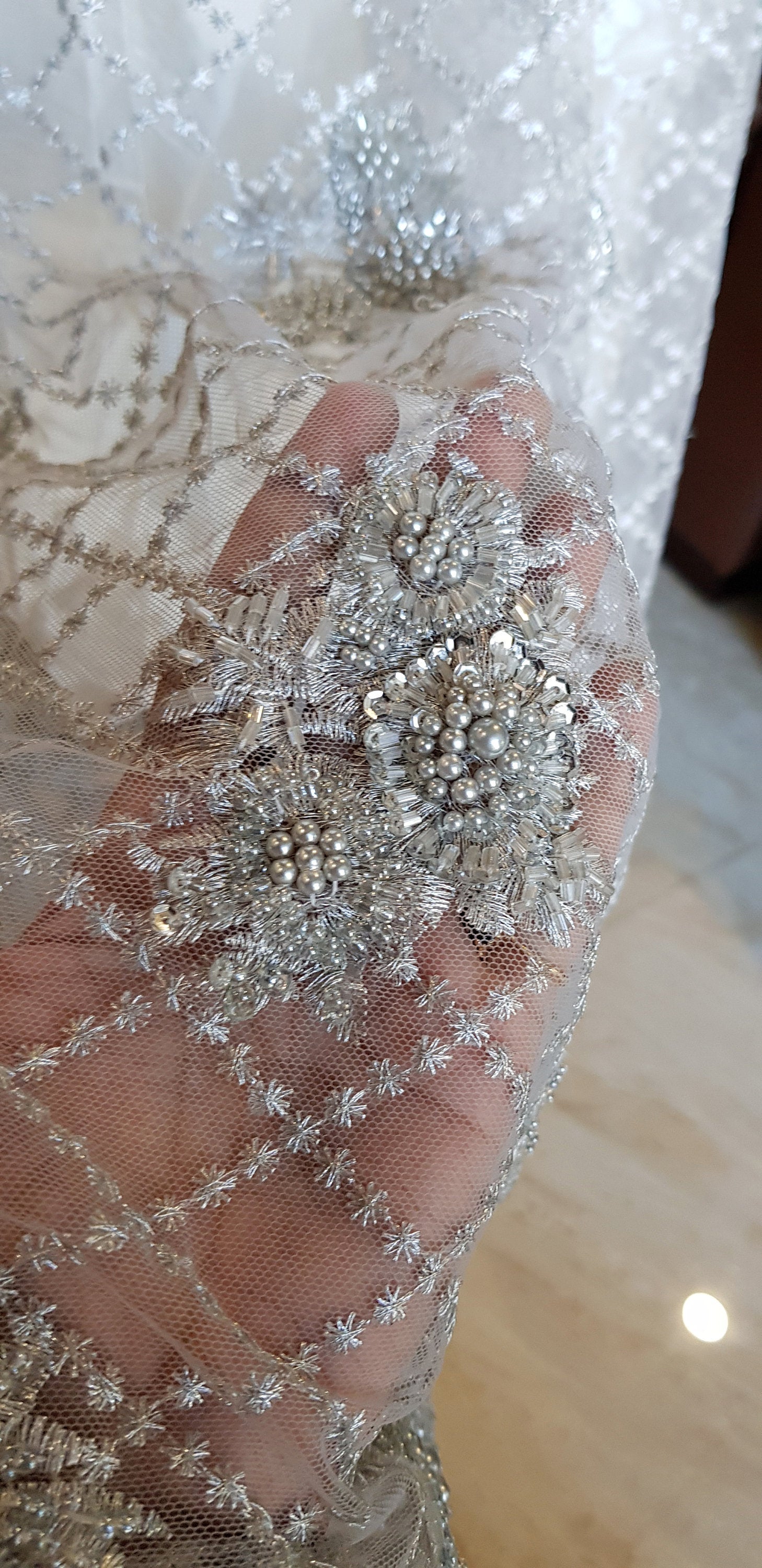 Breathtaking Satin Lace Beaded Couture Baby Baptismal Gown 