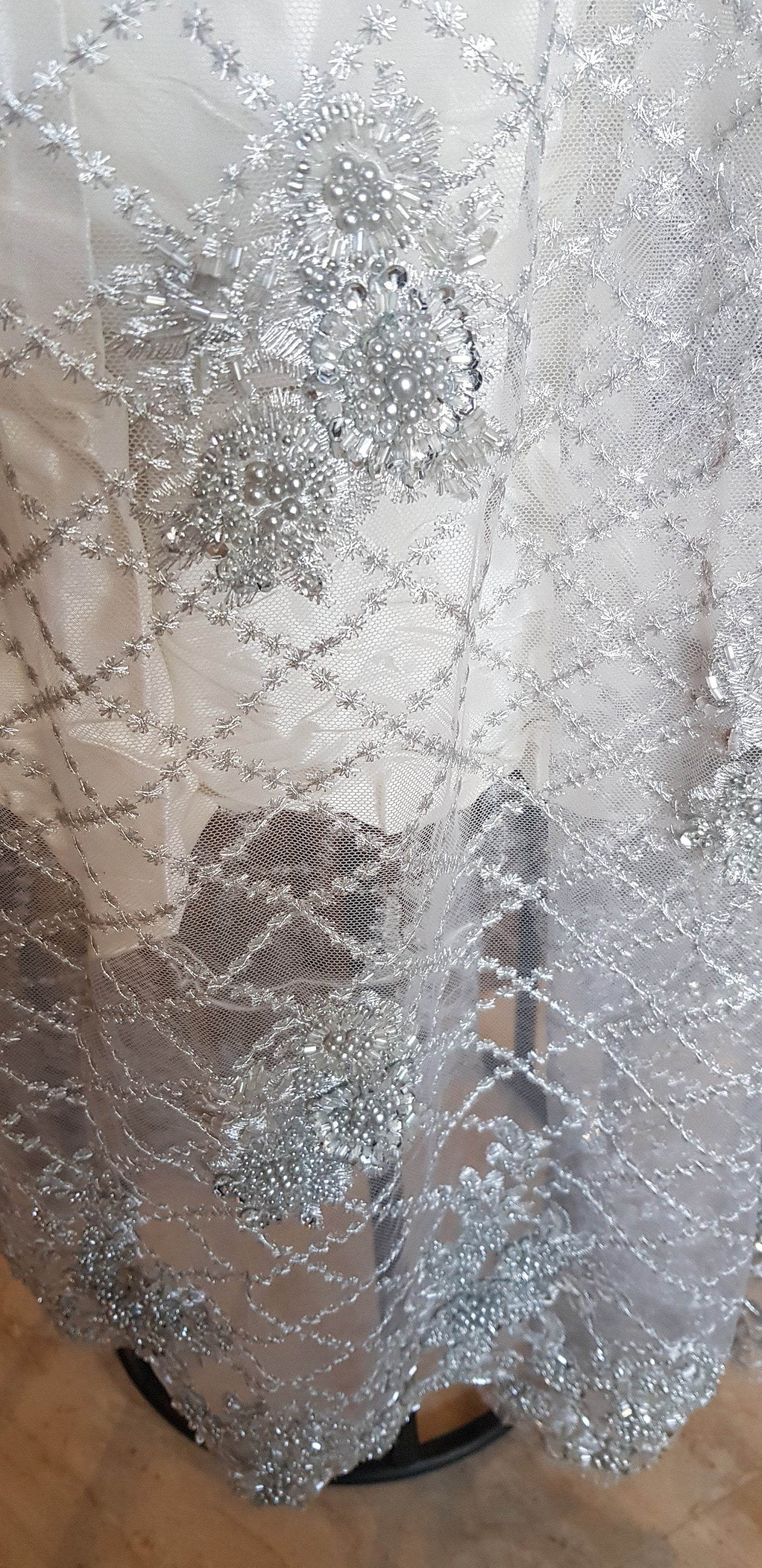 Breathtaking Satin Lace Beaded Couture Baby Baptismal Gown 