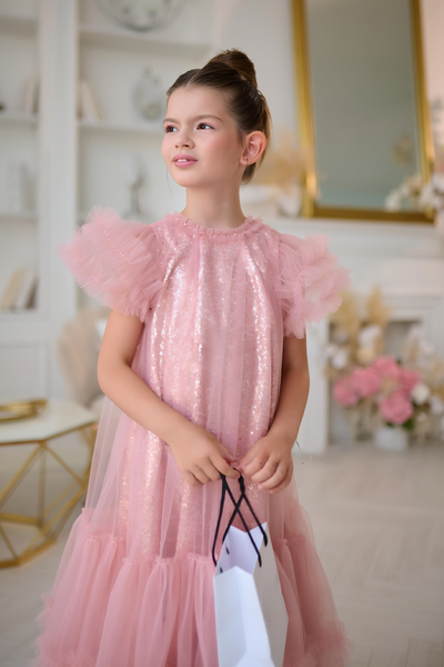 Isolde Blush Sequin Gown | Couture Girls Party Dress