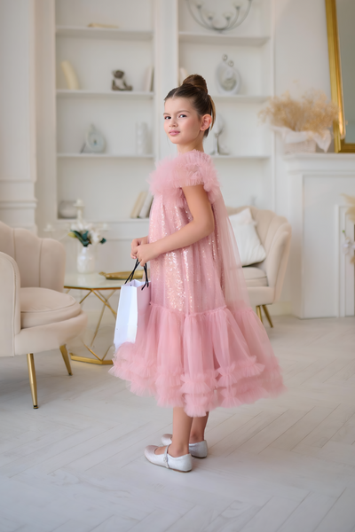 Isolde Blush Sequin Gown | Couture Girls Party Dress
