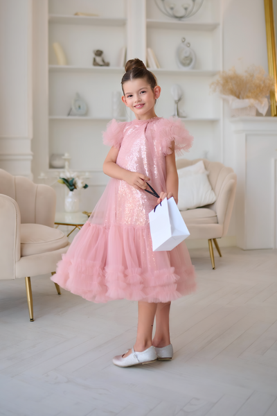 Isolde Blush Sequin Gown | Couture Girls Party Dress