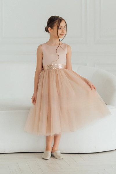Chic Custom Couture Satin Tulle Flower Girl Party Midi Length Dress