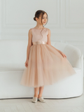 Chic Custom Couture Satin Tulle Flower Girl Party Midi Length Dress