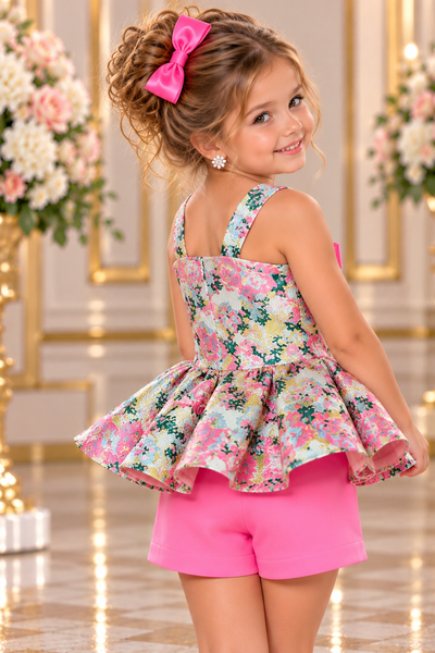 Girls Floral Brocade Pageant Short Set | Signature Designer
