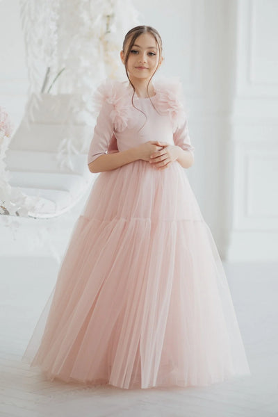 Celine Flower Girl Floor Length Tulle Dress - Blush Kids Luxury Couture
