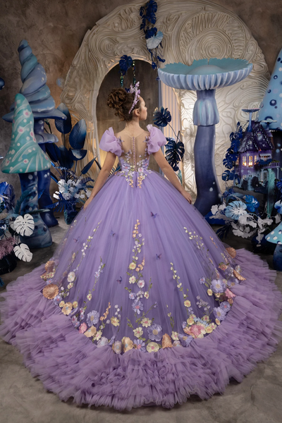 Lilac Floral Couture Gown – Girls Pageant & Flower Girl