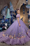 Lilac Floral Couture Gown – Girls Pageant & Flower Girl