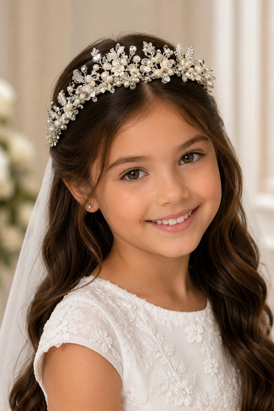 Crystal Floral Communion Tiara for Girls – Elegant