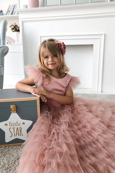 Stunning Girls Tulle Flower Girl Party Dress With Ruffled Long Skirt 