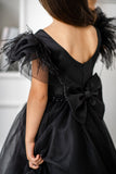 Black Satin Girls Special Occasion Dress With Long Tulle Skirt