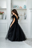 Black Satin Girls Special Occasion Dress With Long Tulle Skirt