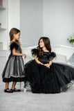 Black Satin Girls Special Occasion Dress With Long Tulle Skirt