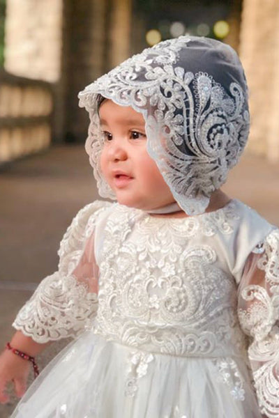 Luxurious Beaded Lace Baptism Christening Gown For Baby