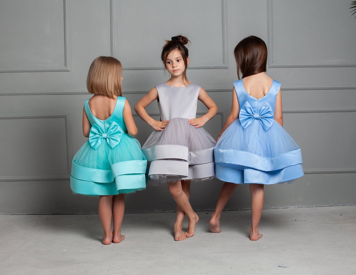 Girls Special Occasion Birthday Dress With Satin And Tulle Skirt