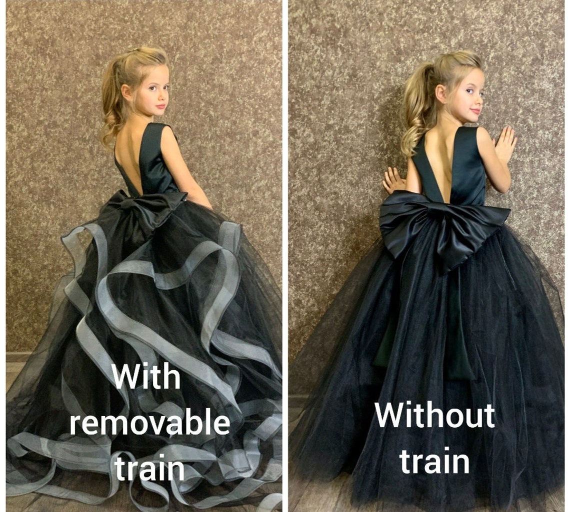 Luxury Studio Couture Satin Tulle Flower Girl Pageant Dress With  Or Without Train