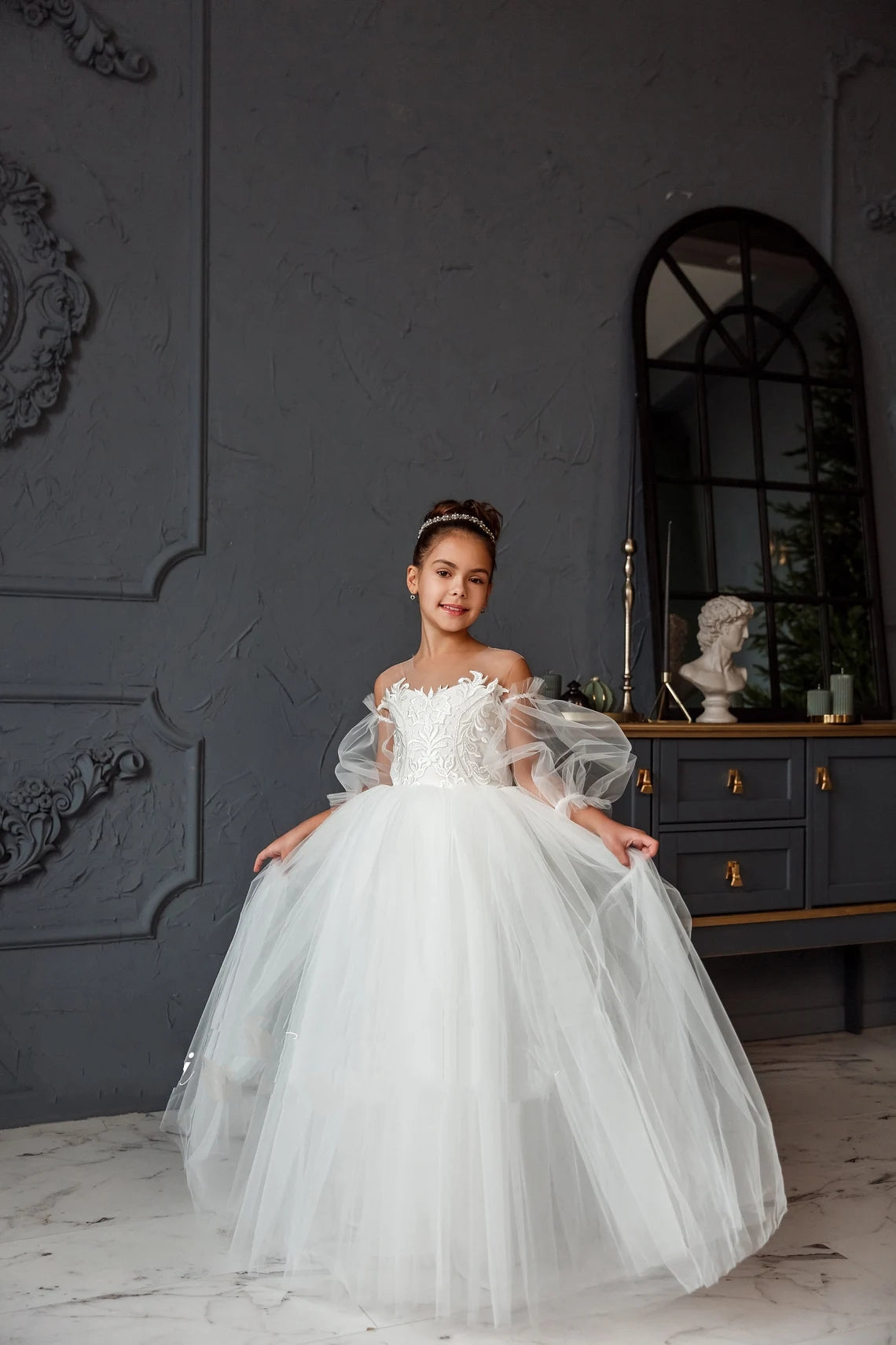 nouveau fleur mini dress with train Mayana Flower Girl Dress with Detachable Train