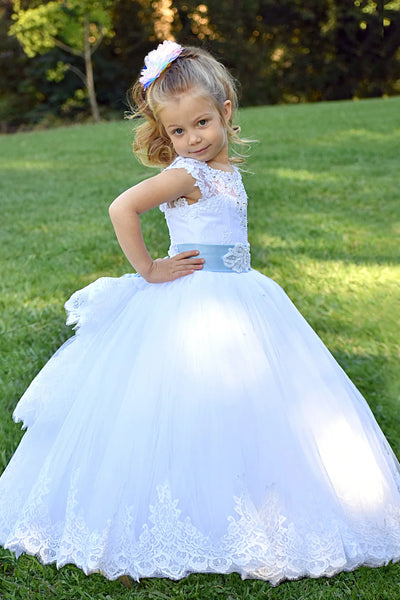 Custom Wedding Party First Communion Flower Girl Floor Length Dress
