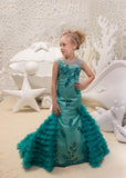 Couture Mermaid Pageant Flower Girl Special Occasion Dress With Ruffle Train