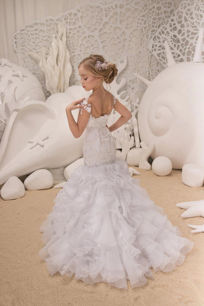 Gorgeous Couture Mermaid Ruffled Gown Flower Girl Pageant Party Dress