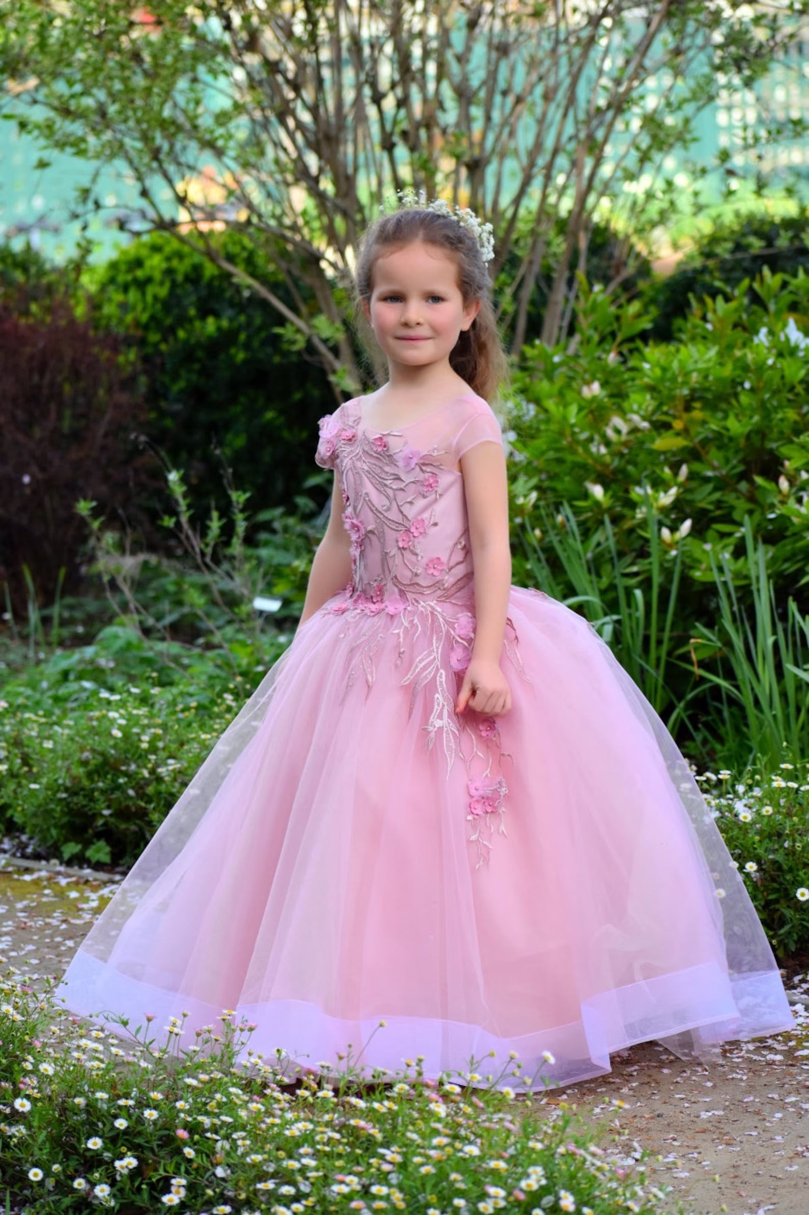 Birthday Party Flower Girl Tulle 3D Lace Baby Pageant Baptism Dress