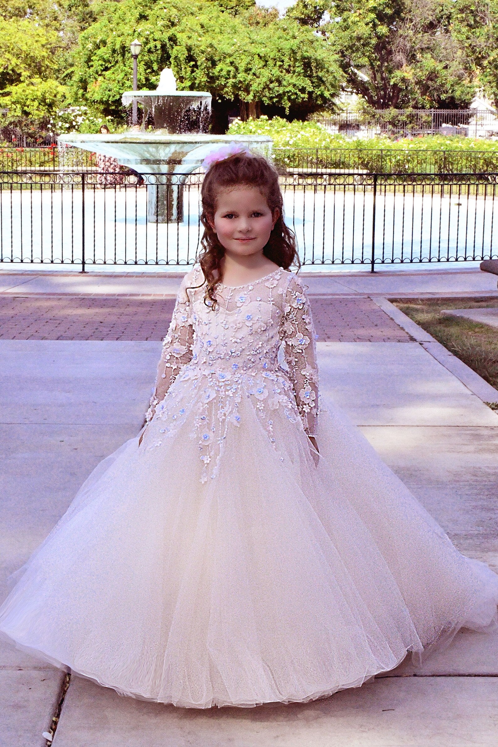 Girls Beautiful Custom Couture Satin Tulle 3D Beaded Lace Special Occasion Dress