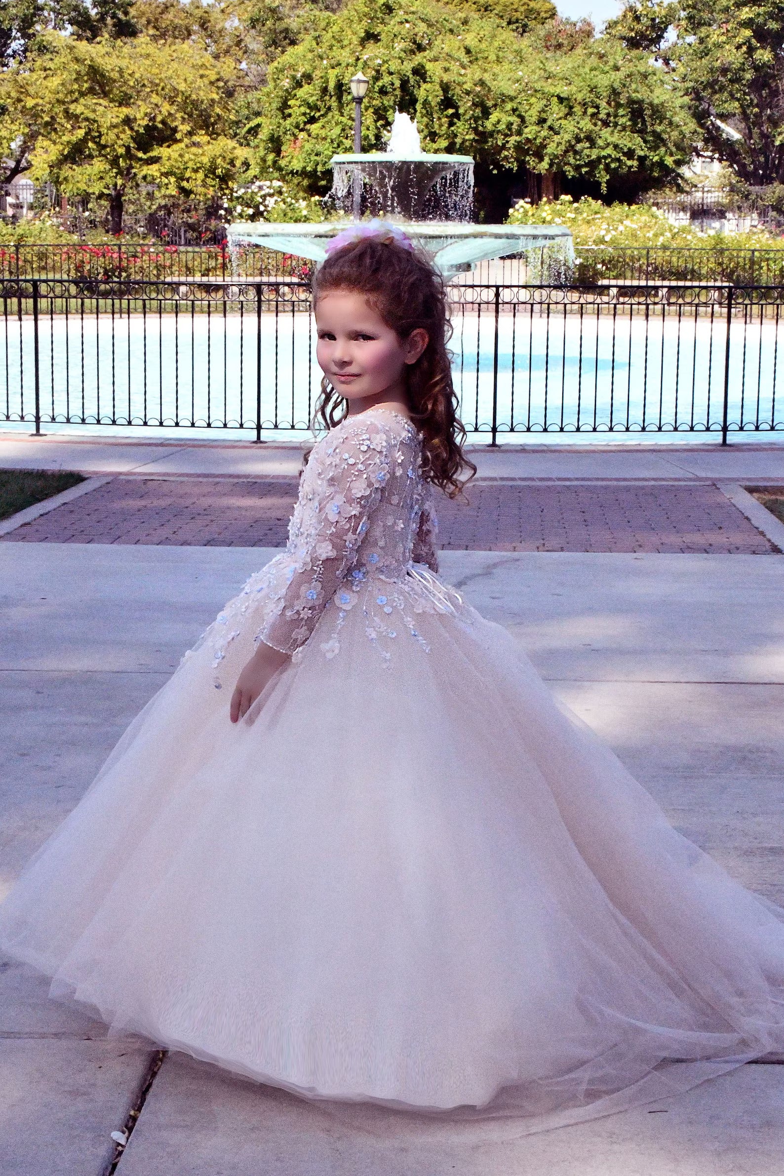 Girls Beautiful Custom Couture Satin Tulle 3D Beaded Lace Special Occasion Dress