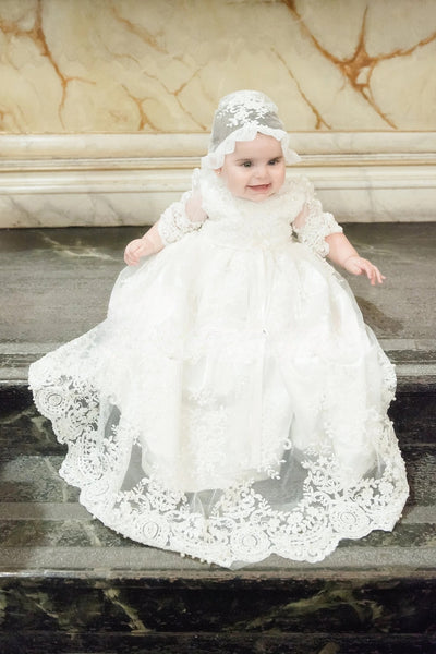 Couture Handmade Luxurious Alencon Beaded Lace Christening Dress 