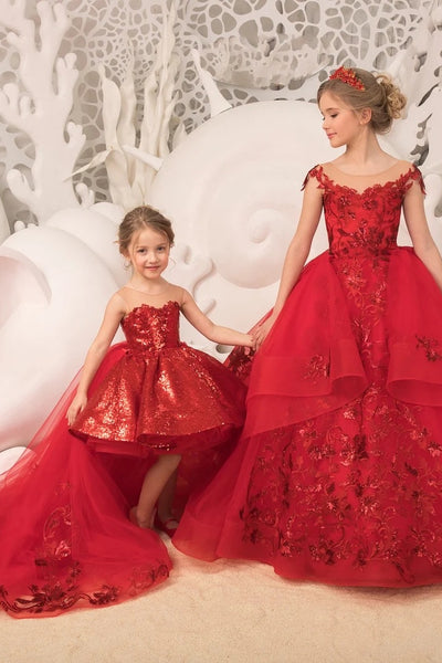 Malena Red Sequin Pageant Dress With Detachable Train