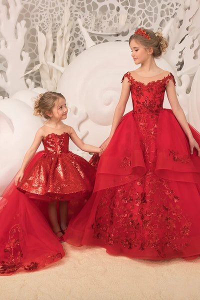 Malena Red Sequin Pageant Dress With Detachable Train