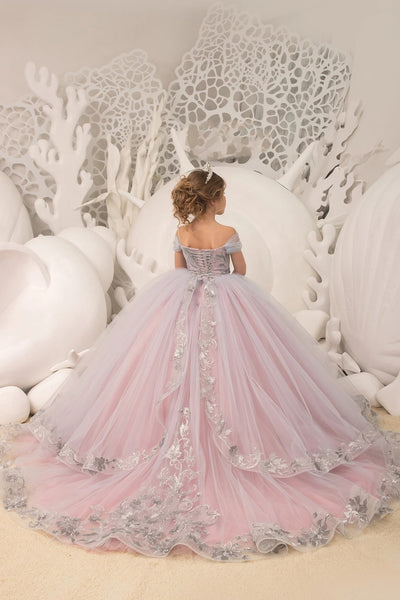 Stunning Couture Flower Girl Satin Tulle Pageant Wedding Party Ball Gown 