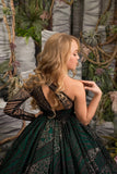 Custom Couture Girls Emerald Green Pageant Glitter Tulle Taffeta Gown 