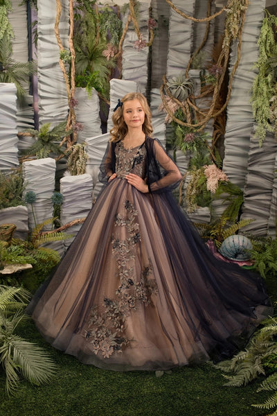 Exquisite Couture Flower Girl Pageant Party Embroidered Lace Tulle Gown