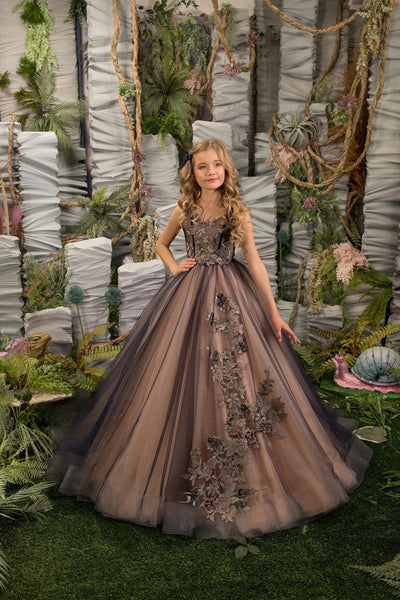 Exquisite Couture Flower Girl Pageant Party Embroidered Lace Tulle Gown