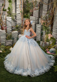 Stunning Floor Length Flower Girl Pageant Party 3D Floral Applique Gown