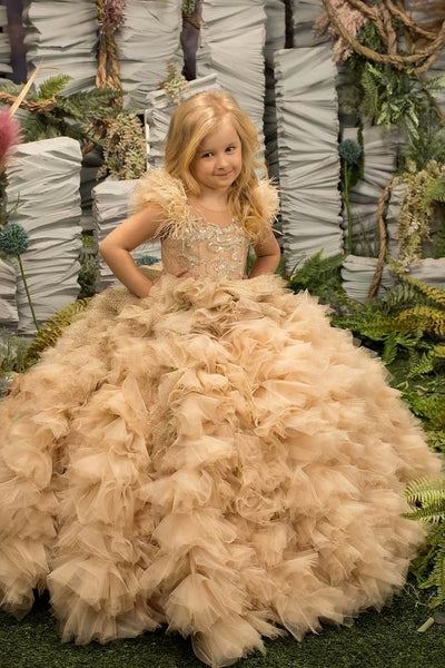 Girls Couture Wedding Flower Girls Pageant Party Ruffled Glitter Tulle Ball Gown