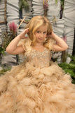 Girls Couture Wedding Flower Girls Pageant Party Ruffled Glitter Tulle Ball Gown