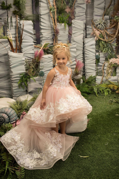 Girls Custom Couture Wedding Flower Girl Pageant Party Hi Low Dress