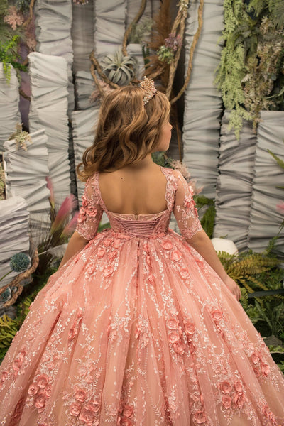 Custom Couture Handmade 3D Floral Lace Flower Girl Wedding Party Dress