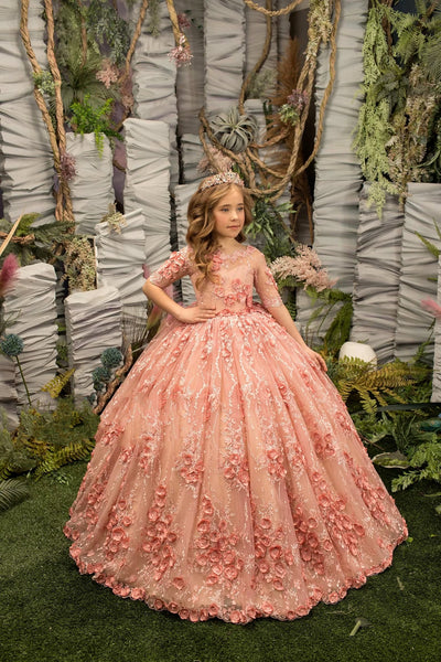 Custom Couture Handmade 3D Floral Lace Flower Girl Wedding Party Dress
