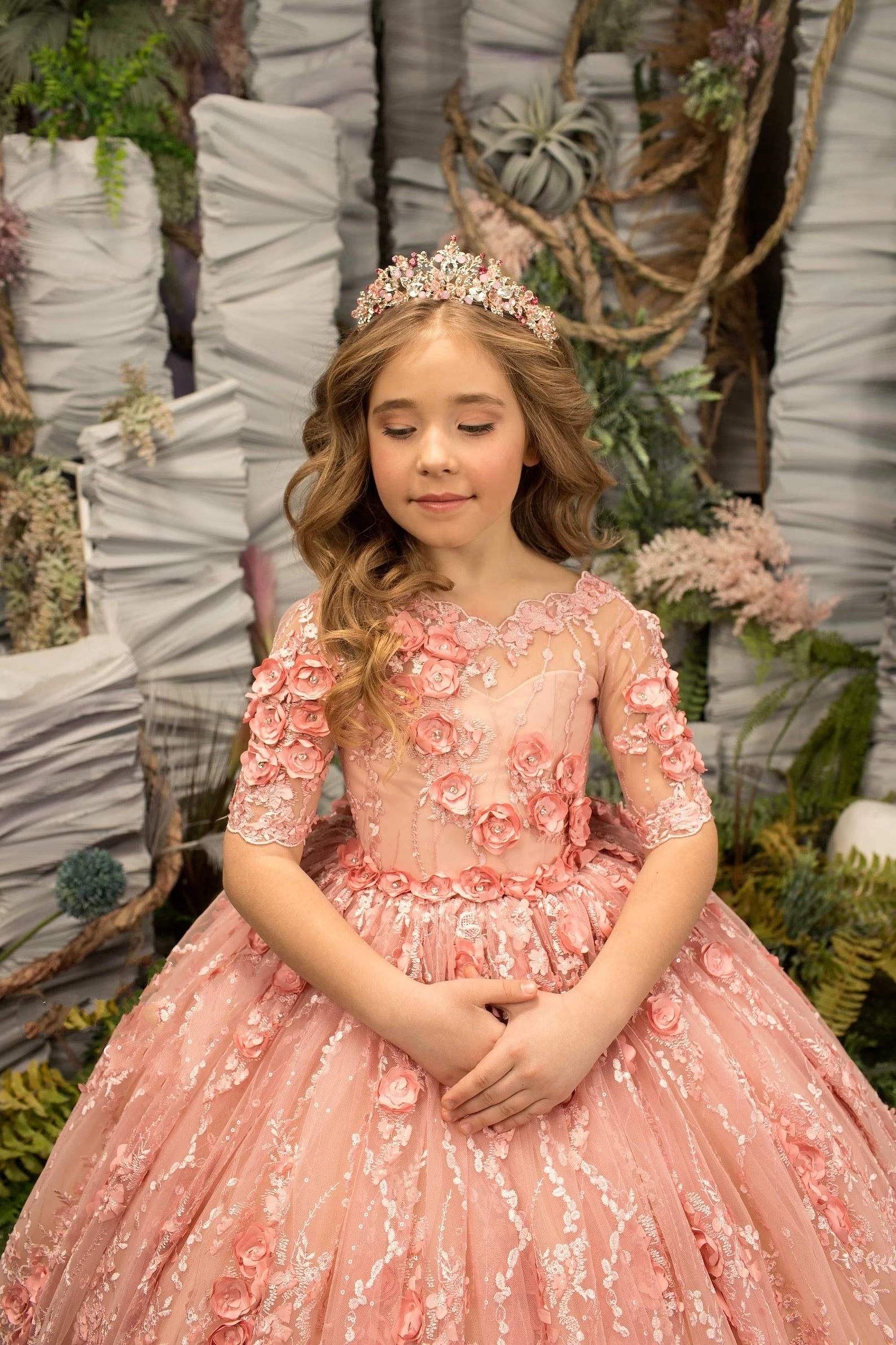 Custom Couture Handmade 3D Floral Lace Flower Girl Wedding Party Dress