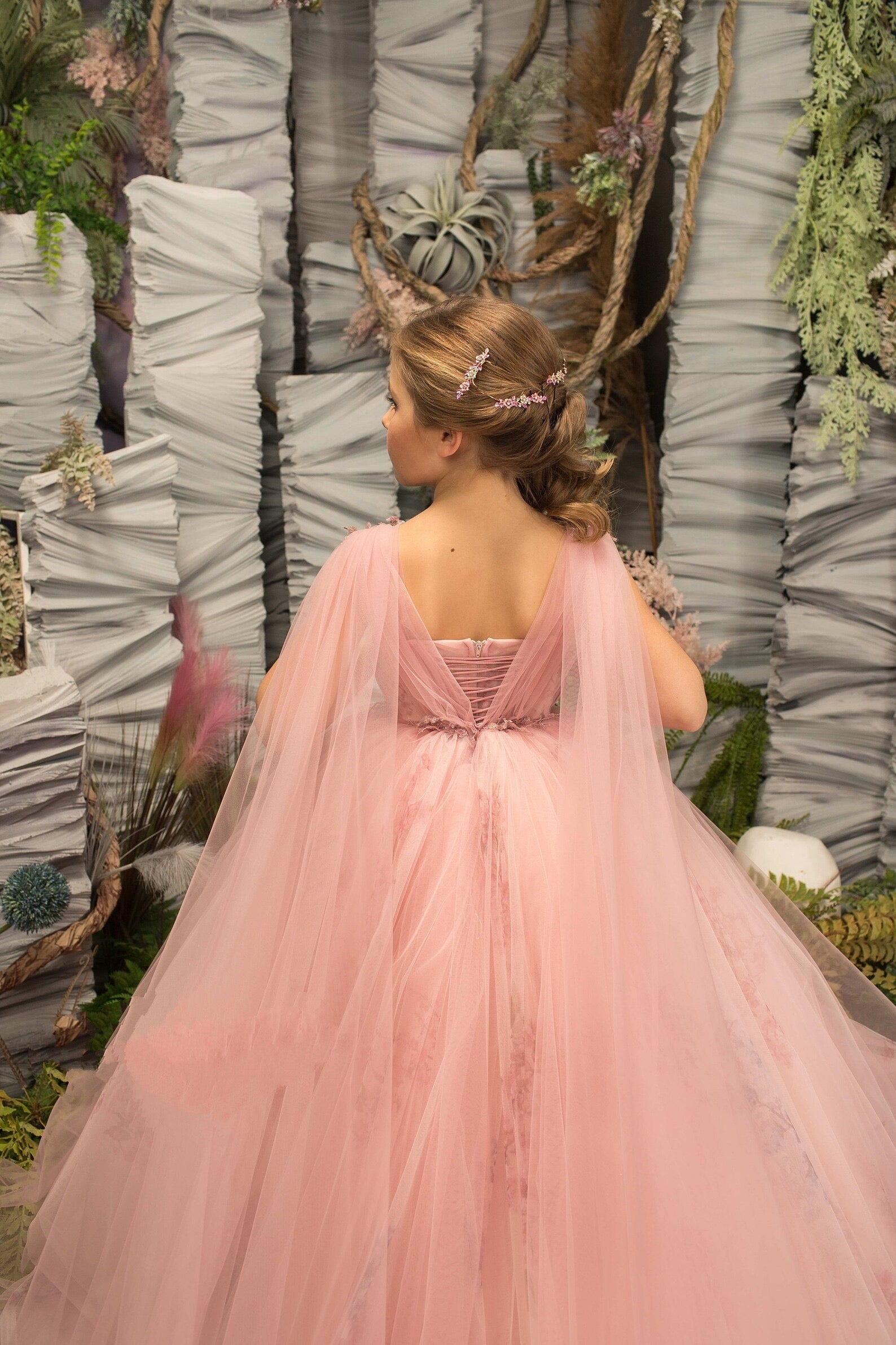Princess Custom Couture Tulle Flower Girl Wedding Party Ball Gown Blush Pink / 10 Yrs